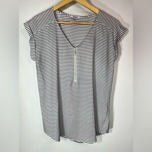 Express Silky Black and White Striped Zipper Blouse
